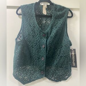 Vintage Kaufmann’s vest by Tapemeasure. Teal / forest green Crochet lacey sz L